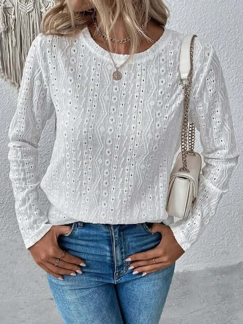 Johana Top | Elegant Eyelet Lace Long Sleeve Blouse