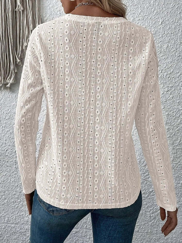 Johana Top | Elegant Eyelet Lace Long Sleeve Blouse