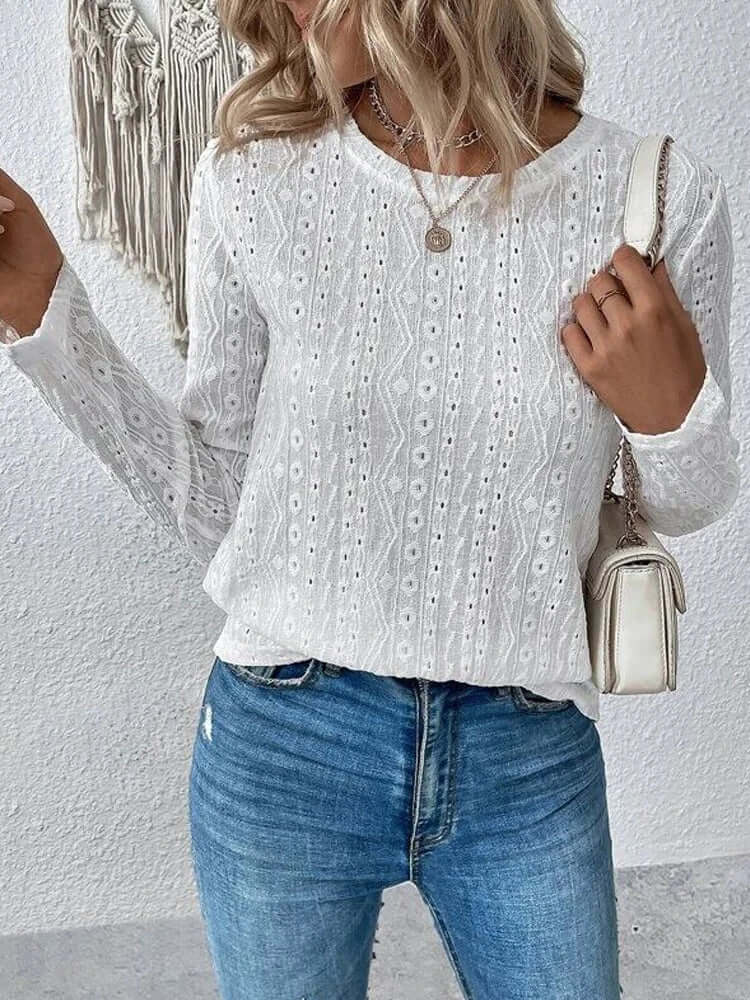 Johana Top | Elegant Eyelet Lace Long Sleeve Blouse