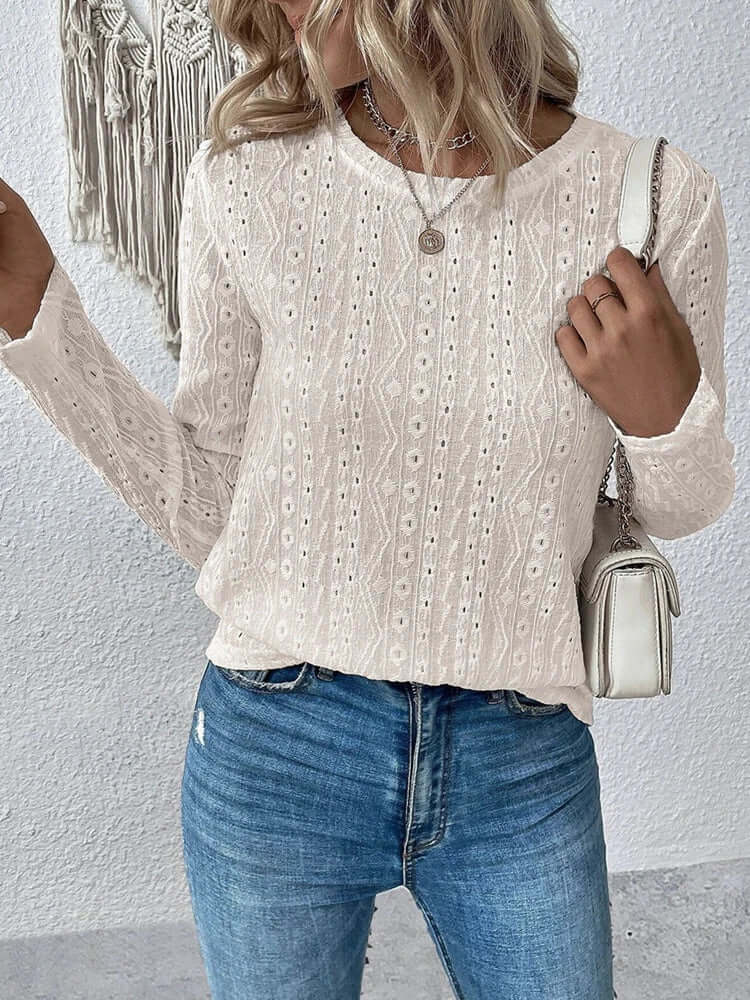 Johana Top | Elegant Eyelet Lace Long Sleeve Blouse