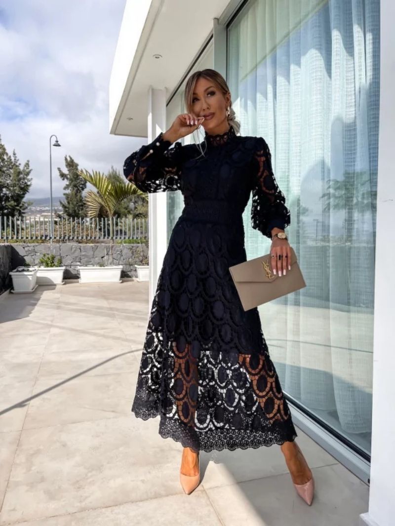 Yasira Lace Dress | Women’s Elegant Midi Lace Dress with Flowy Skirt