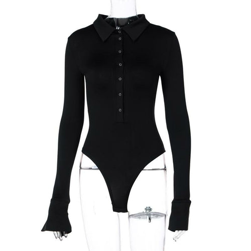 Jasmine Bodysuit | Women's Long Sleeve Buttoned Lapel Bodysuit