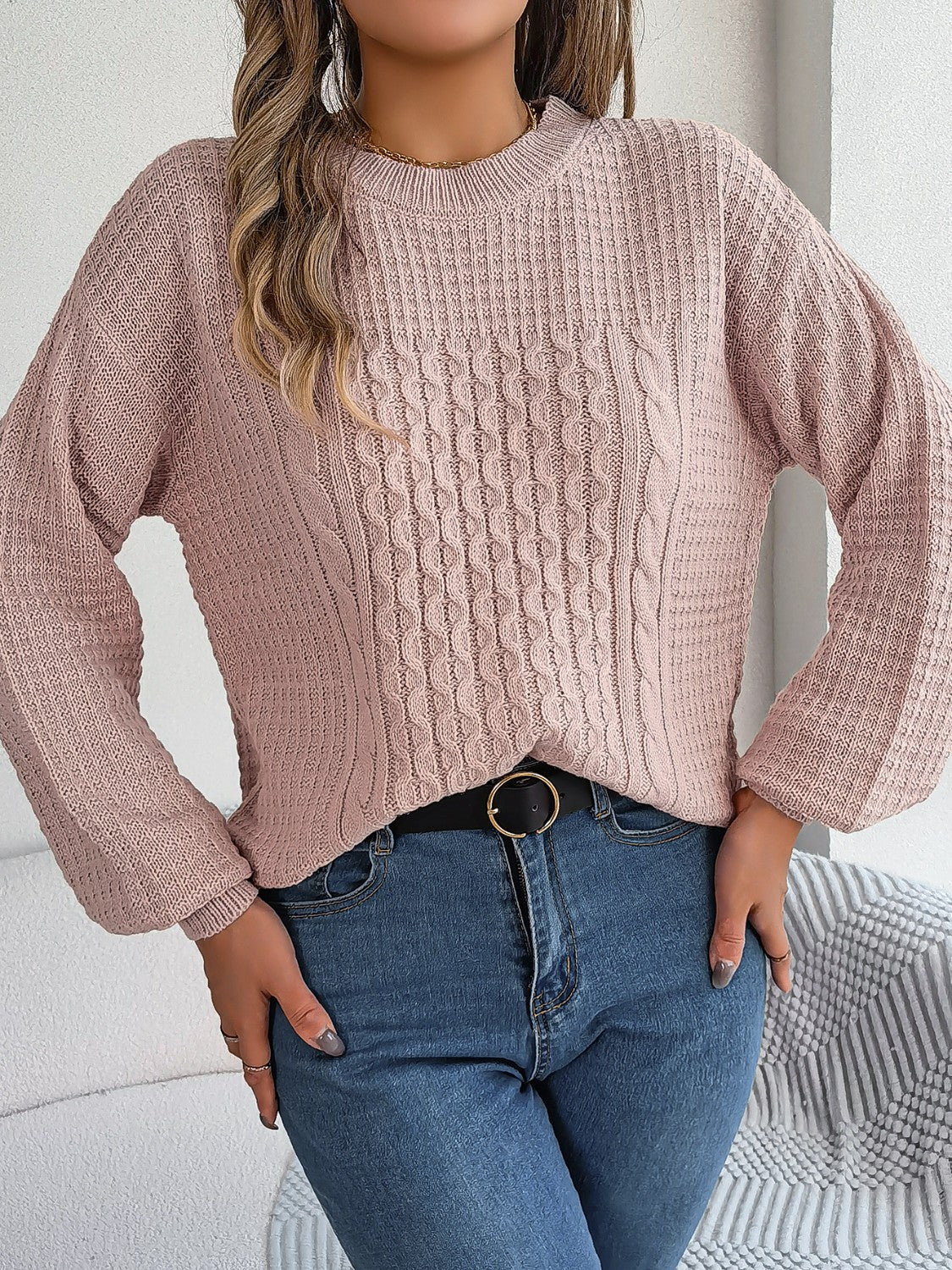 Faelyn Sweater | Cable Knit Round Neck Sweater