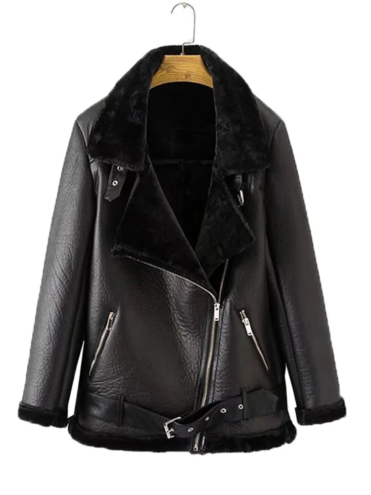 Hattie Jacket | Sherpa-Lined Faux Leather Biker Jacket