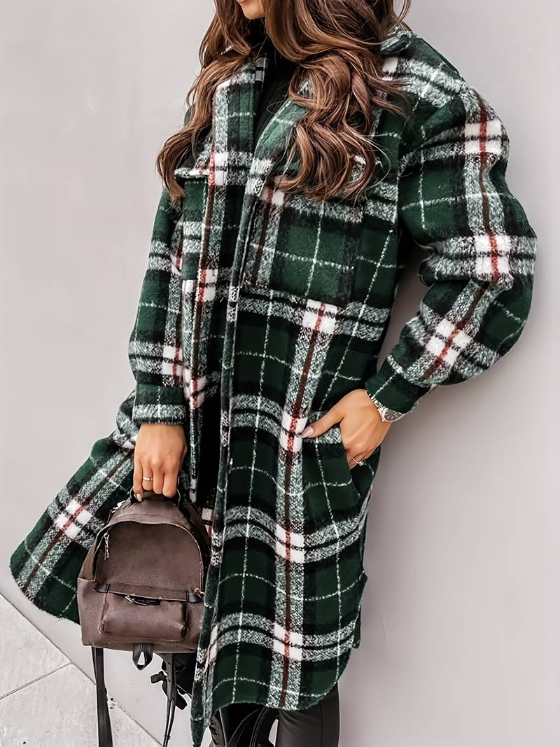 Iseul Coat | Trendy Plaid Longline Coat with Pockets