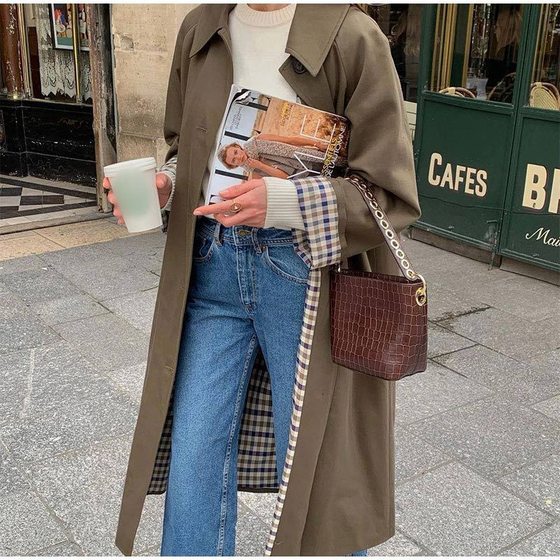 Rafaela Trench Coat | Women's Autumn Long Trench Coat with Grid Lining