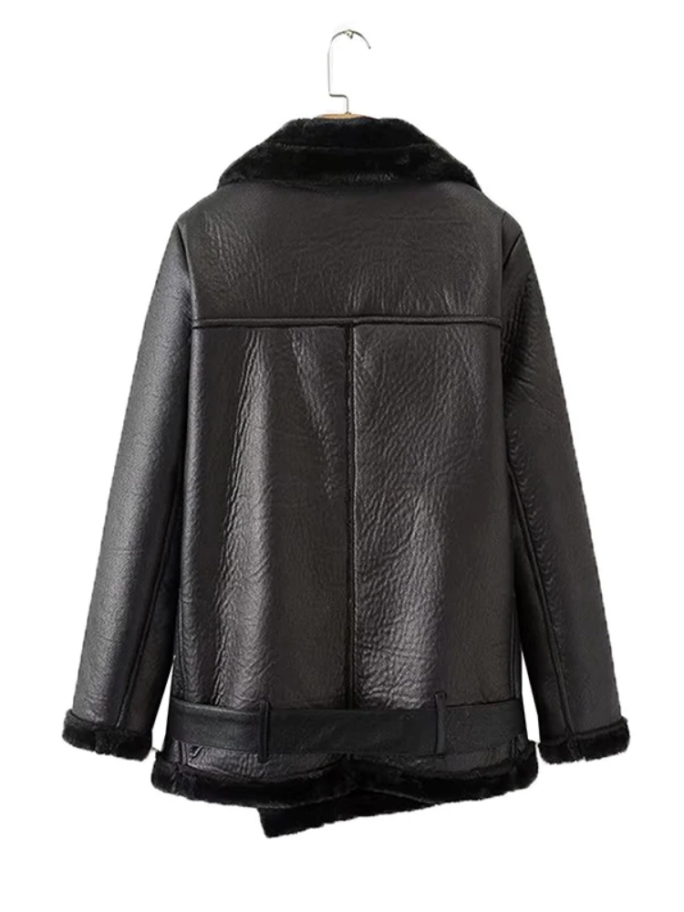 Hattie Jacket | Sherpa-Lined Faux Leather Biker Jacket