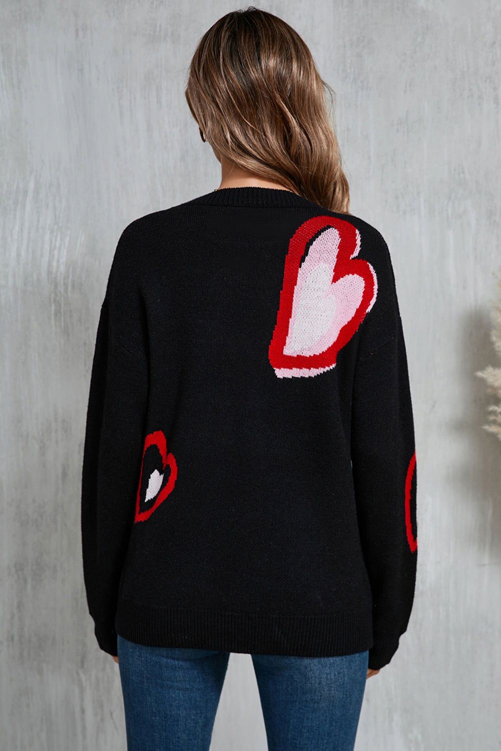 Fayruz Sweater | Heart Print Round Neck Sweater