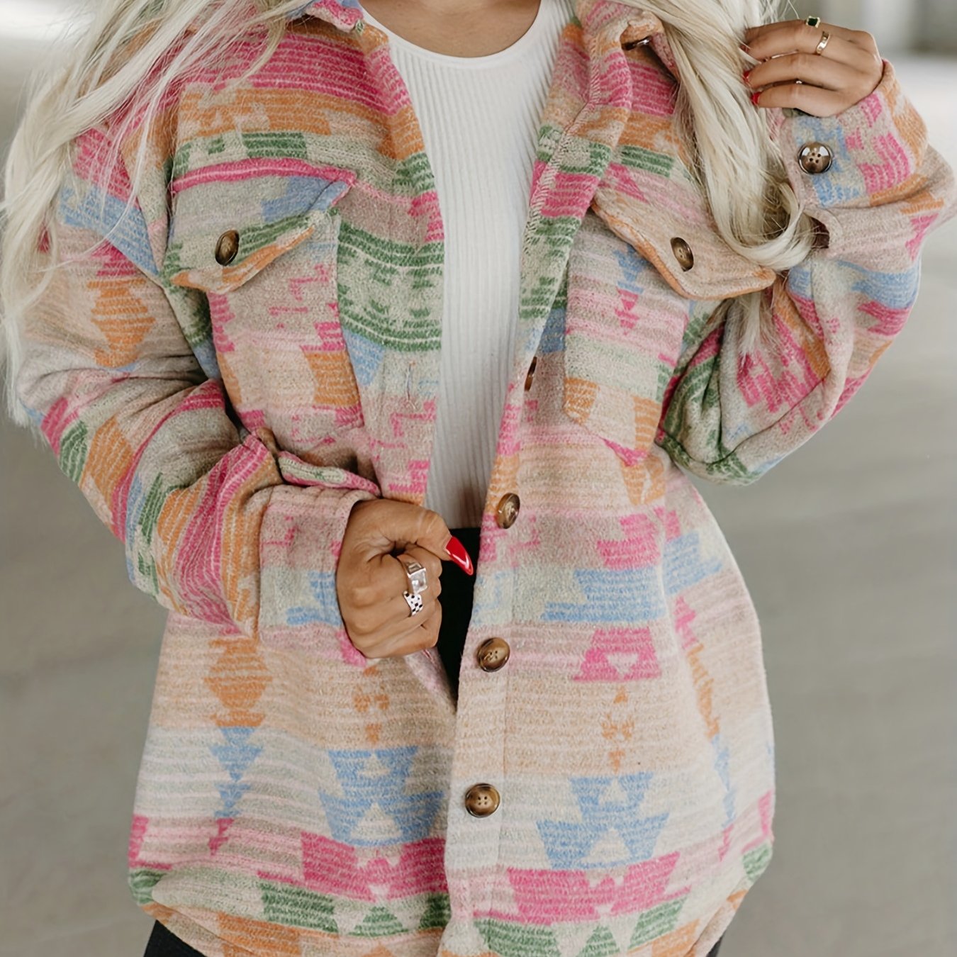 Jazlyn Aztec Pattern Jacket | Button-Up Cozy Style