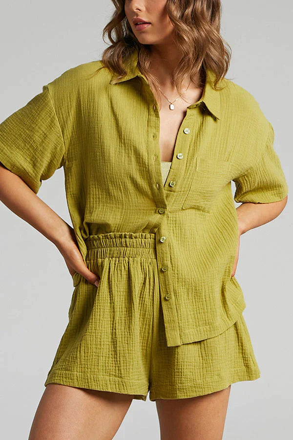 Belinda Set | Women’s Summer Set with Plain Short Sleeve Shirt and Matching Shorts