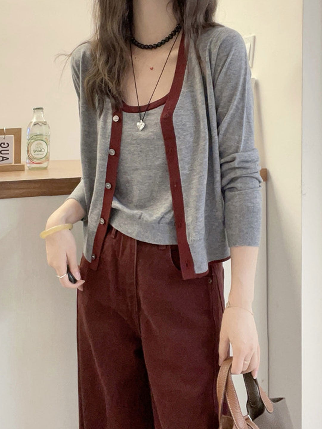 Jade Cardigan Set | Women's Casual Crew Neck Colorblock Cardigan Set