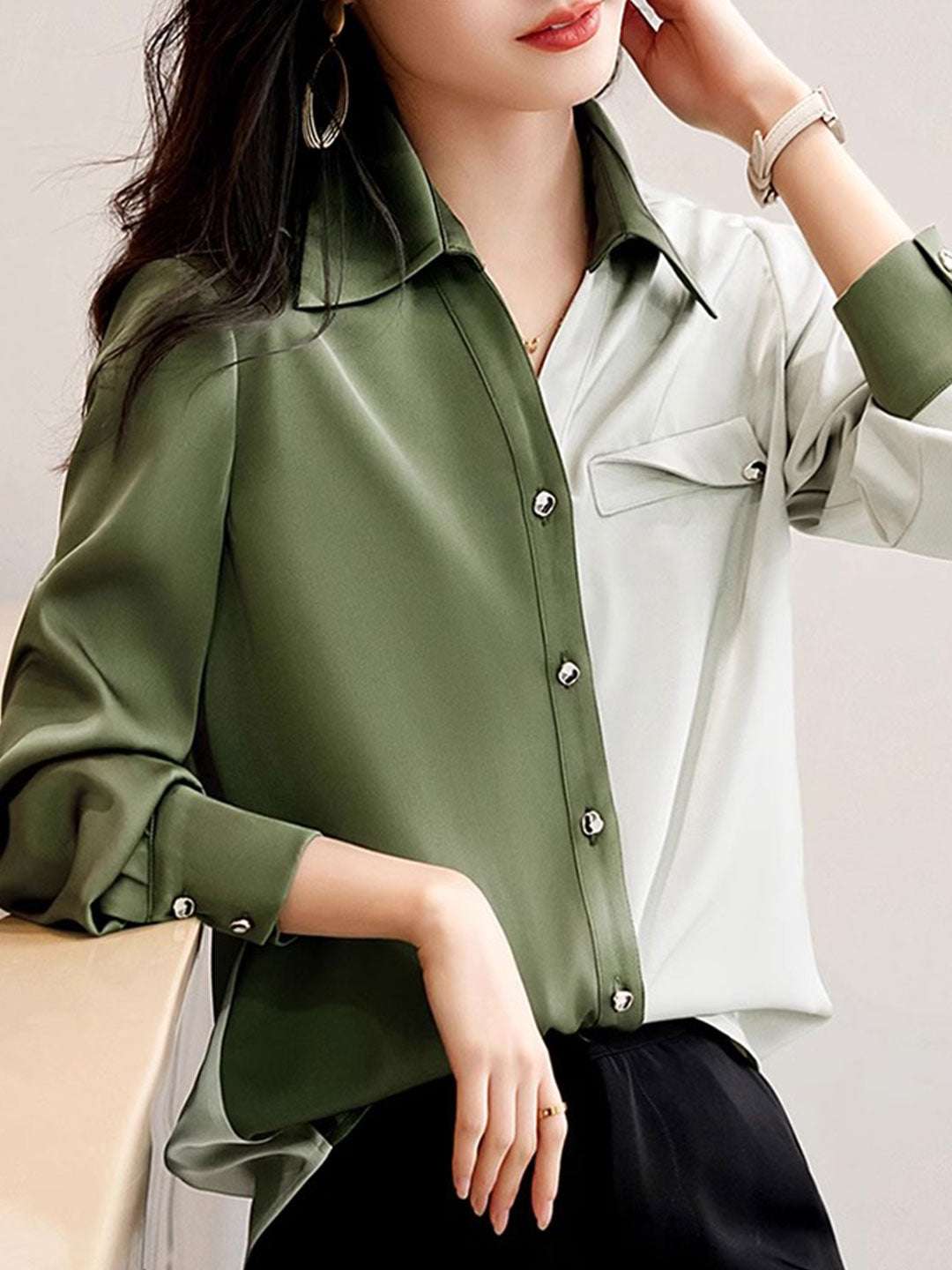 Iridia Blouse | Classic Two-Tone Chiffon Blouse