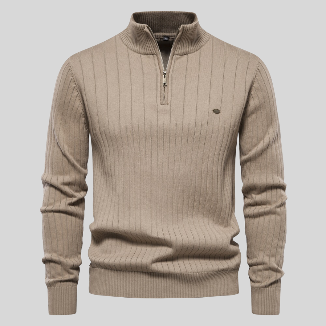 Ishmael Sweater | Classic Ribbed Knit Zip Sweater