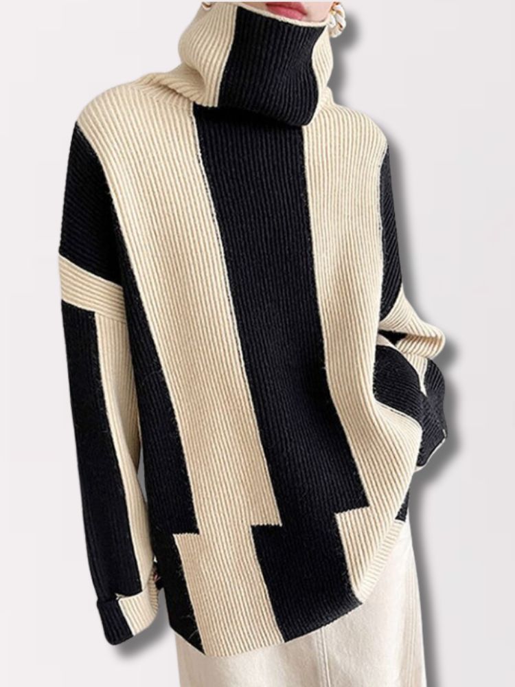 Sachiko Jumper | Women’s Autumn High-Collar Two-Tone Knit Jumper