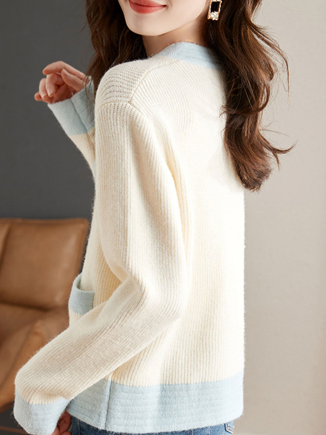 Iveta Cardigan | Classic Two-Tone Knitted Cardigan