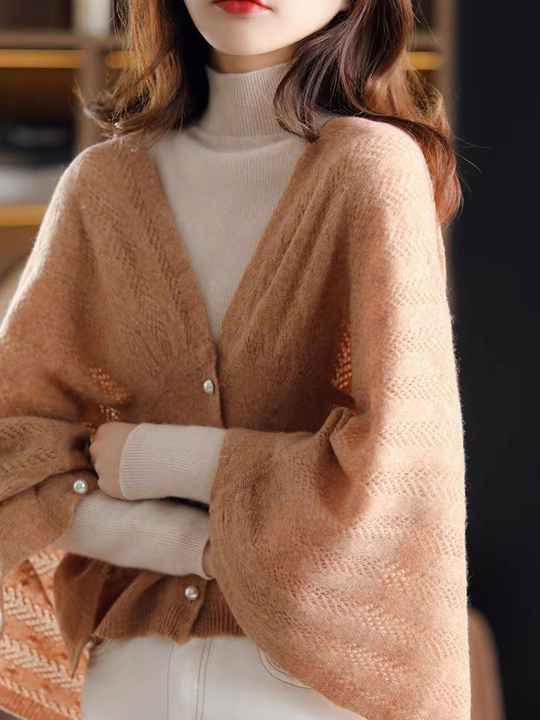 Jorja Hollowed Knit Cape Sweater | Scarf Detail