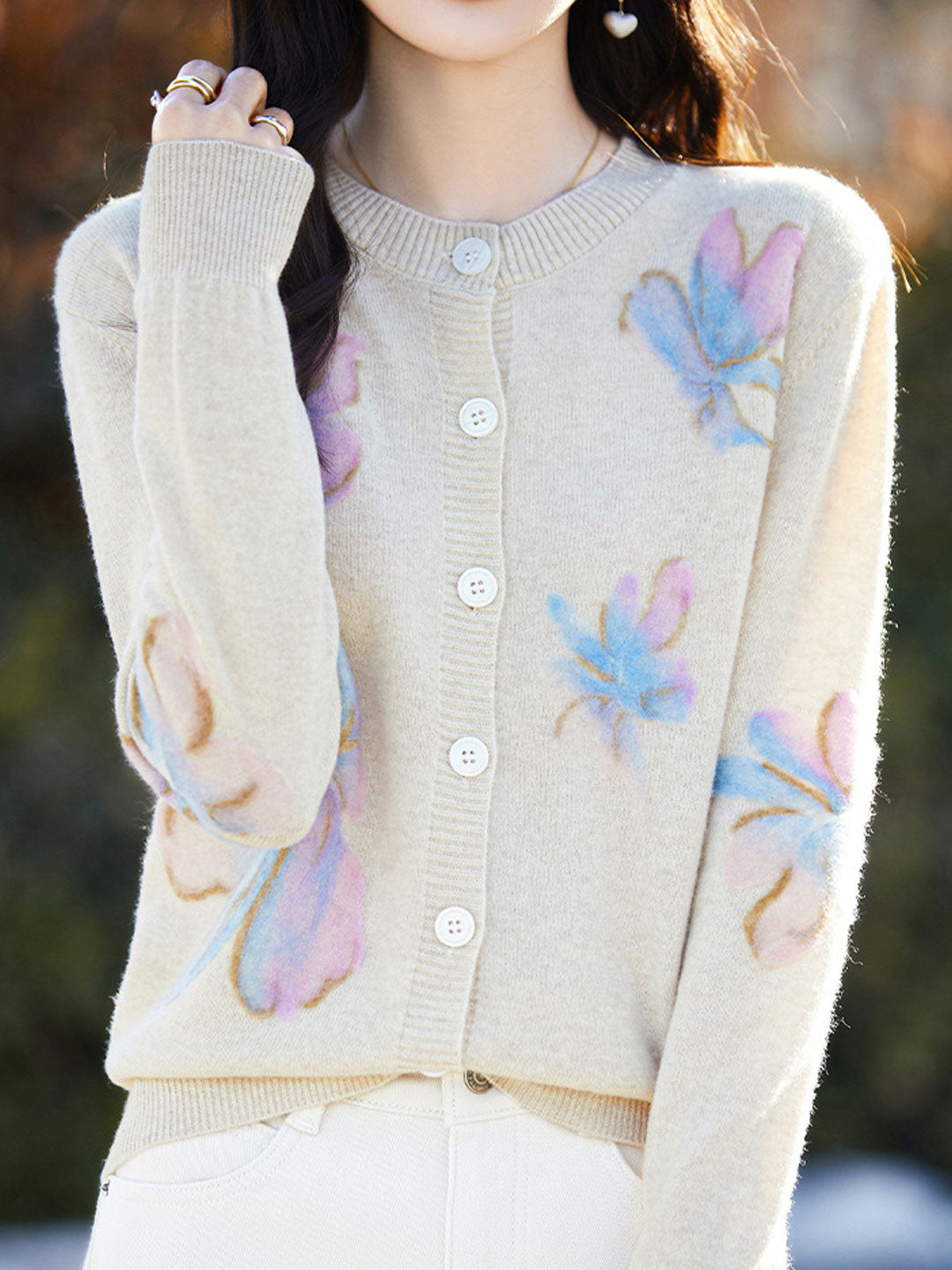 Ida Cardigan | Casual Floral Knitted Cardigan with Button Front