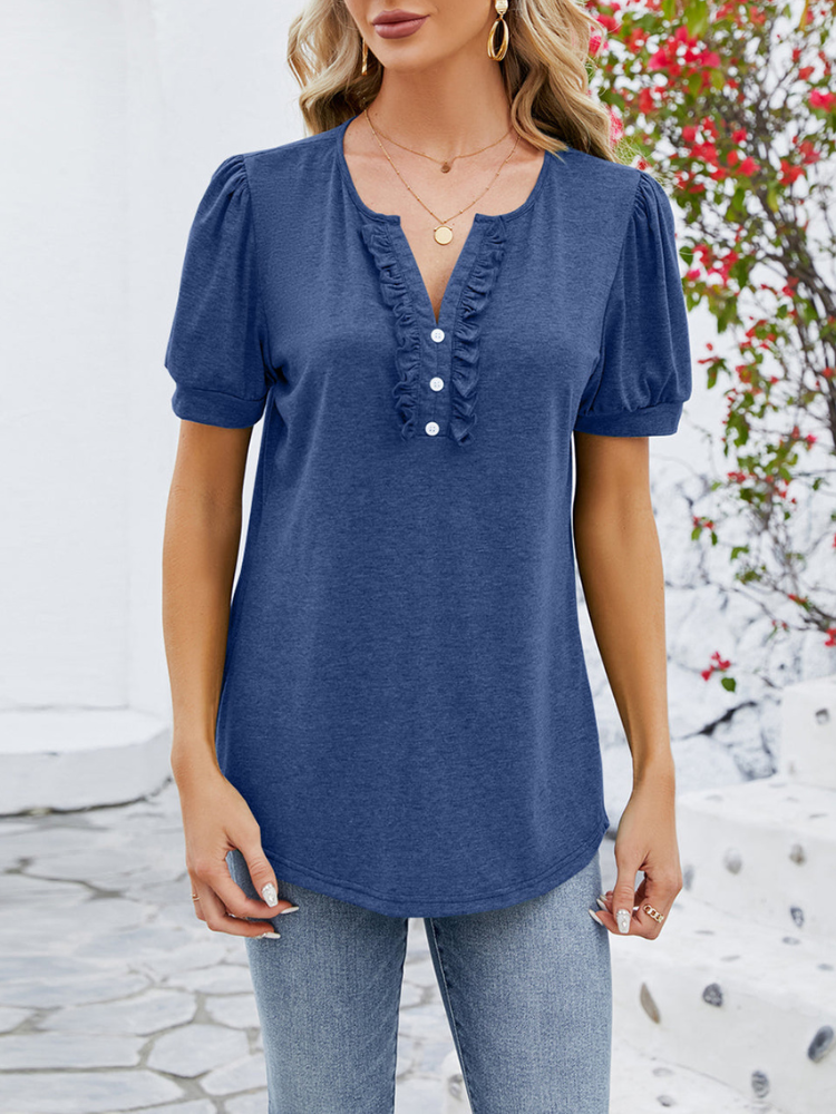 Qendresa Blouse | Women's Autumn Short-Sleeve Puff Blouse