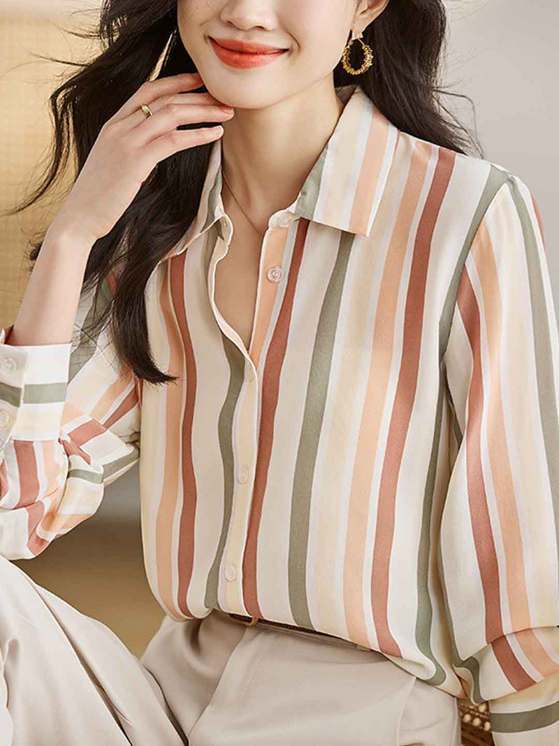 Jovanka  Women's Vintage V-Neck Striped Shirt | Casual & Stylish