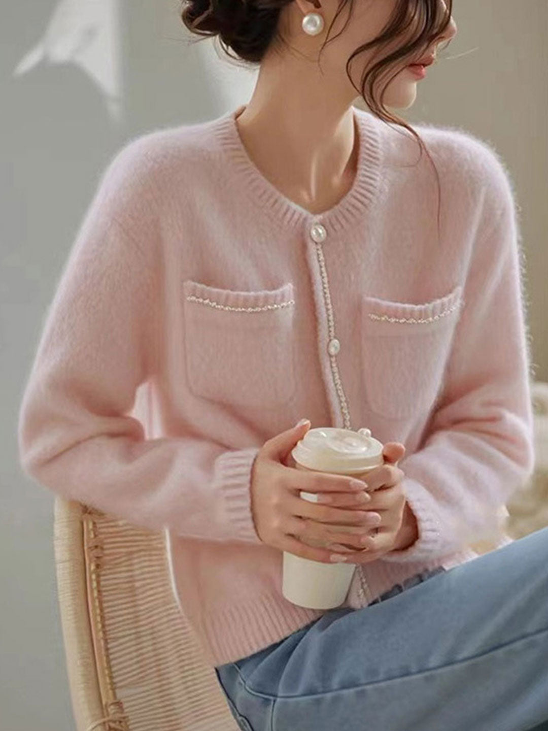 Jenna Cardigan | Elegant Pearl Button Knit Cardigan for Women