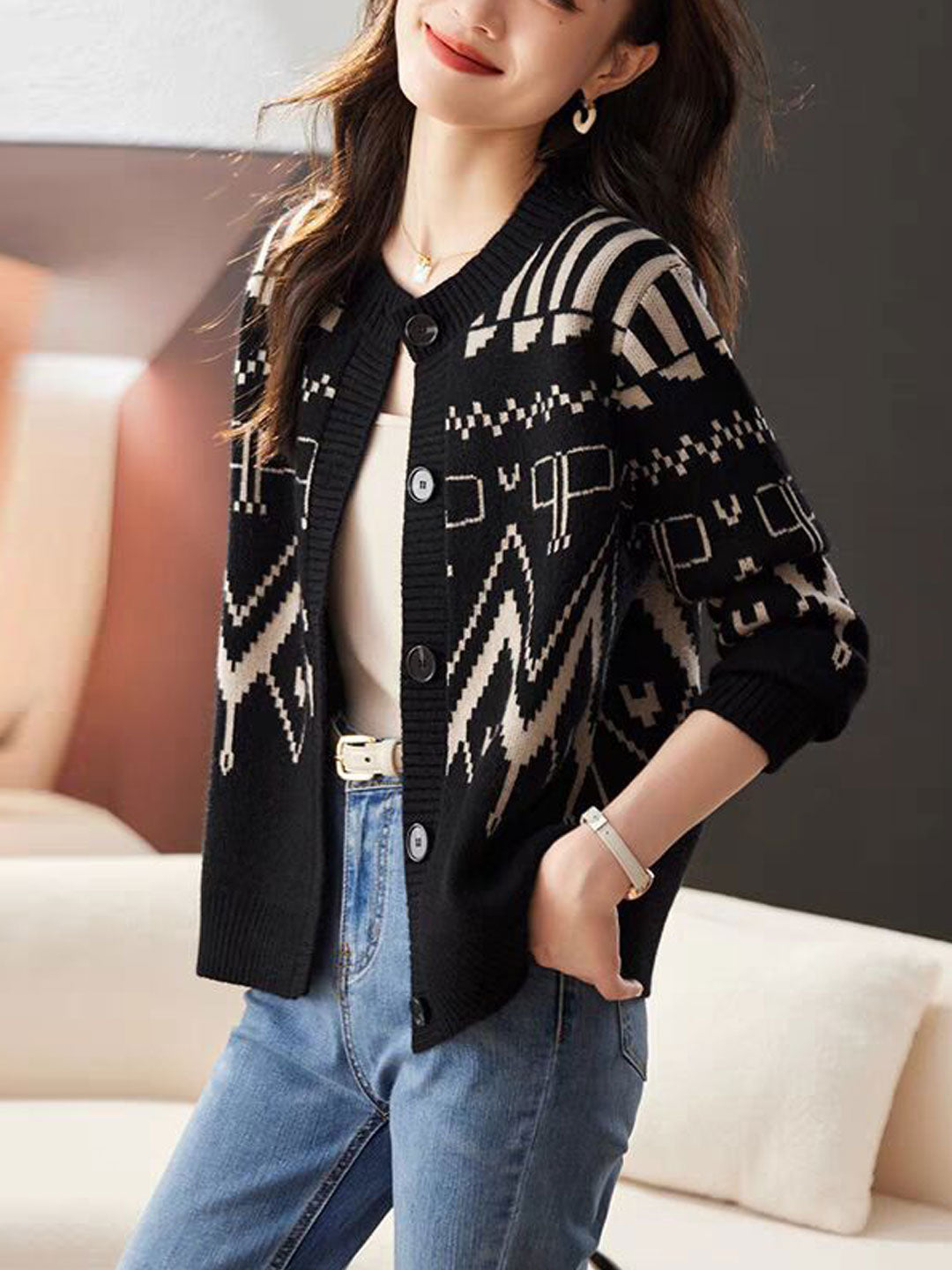 Jadira omen's Classic Crew Neck Knitted Cardigan | Soft & Versatile Layer