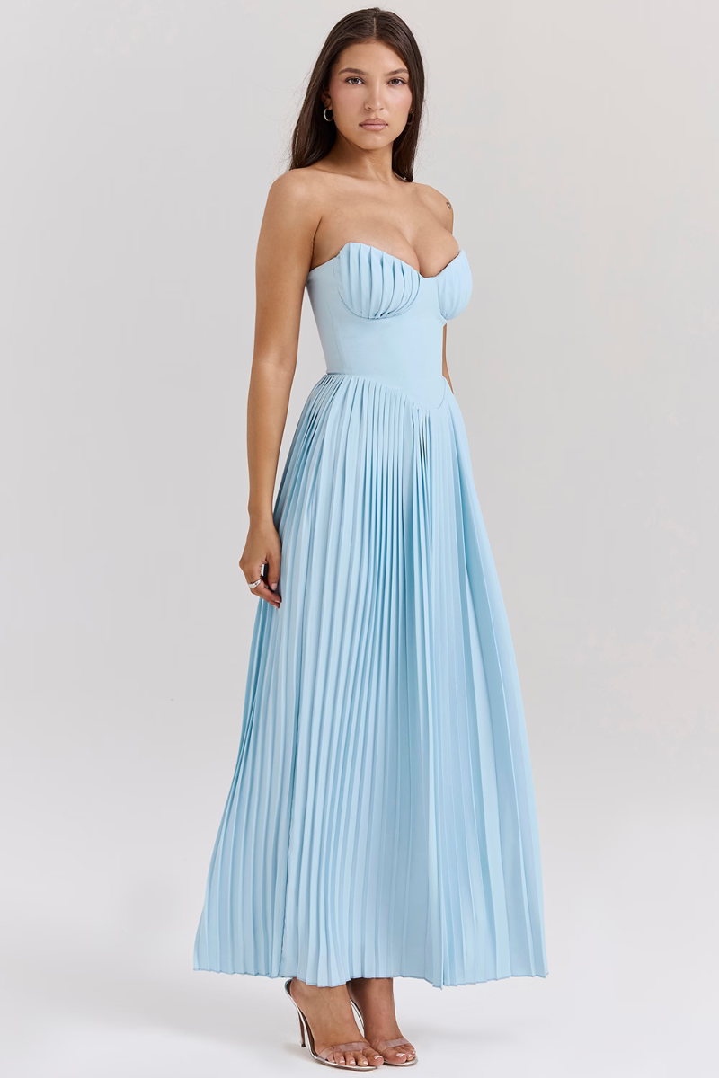 Ileana Dress | Strapless Pleated Maxi Dress