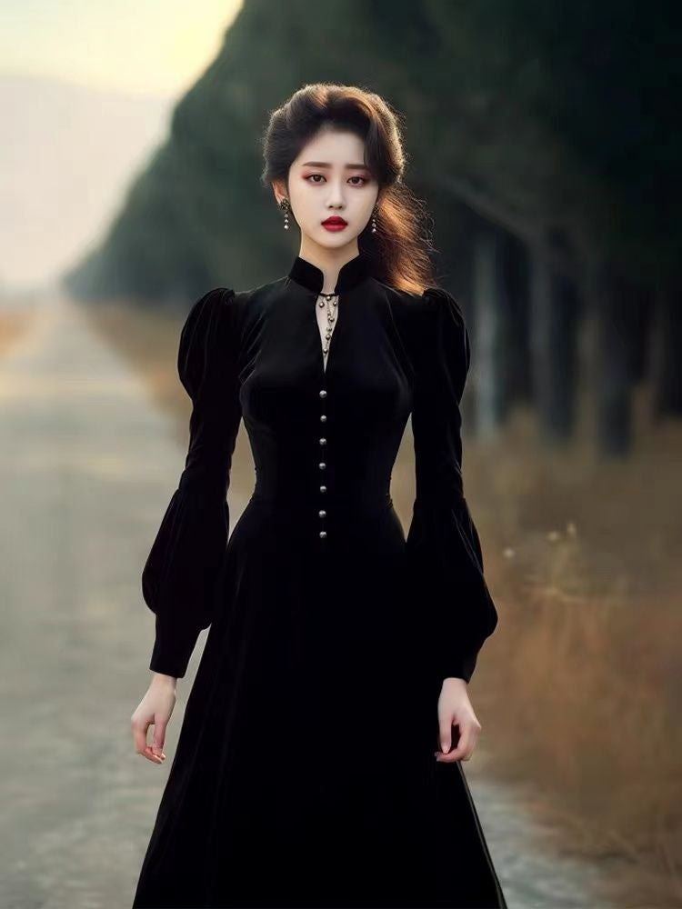 Opal Dress | Elegant Velvet High-Neck Dress