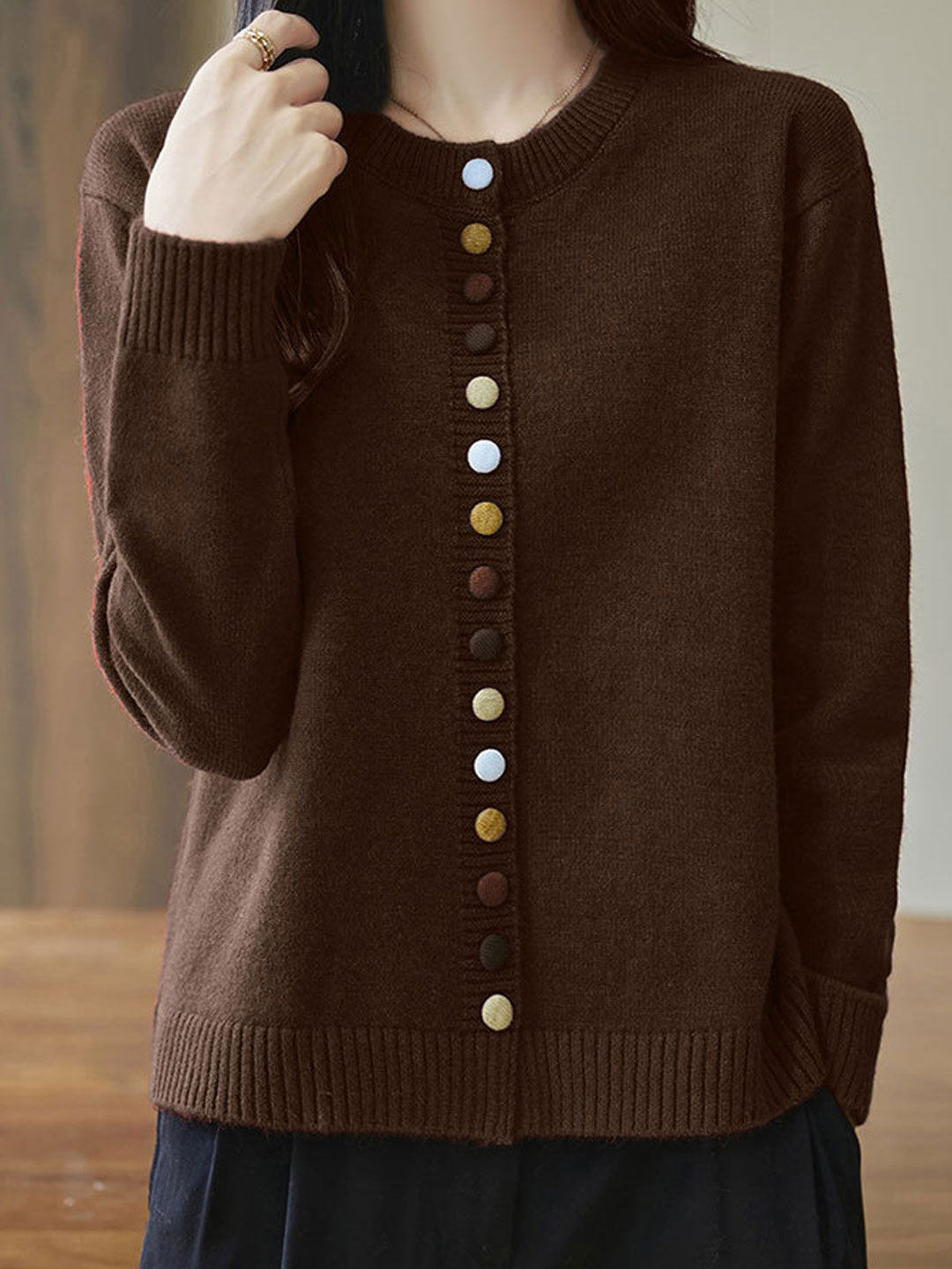 Jane Cardigan | Women's Loose Crew Neck Knitted Cardigan