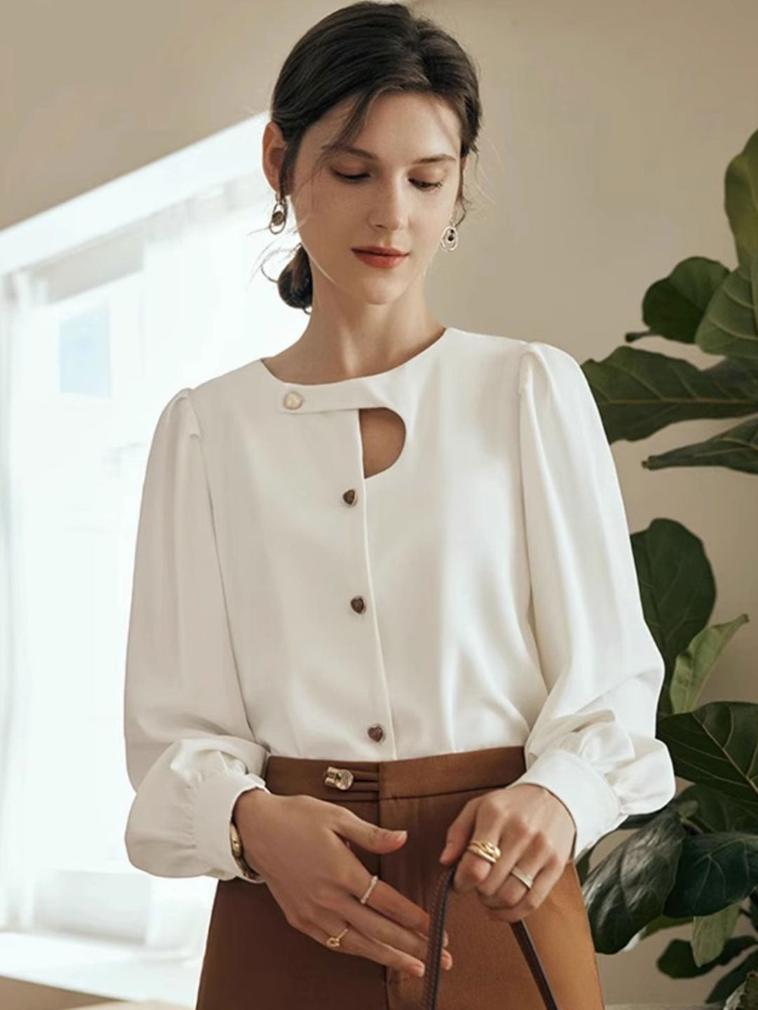 Joyce Blouse | Retro Asymmetrical Buttoned Blouse with Keyhole Detail