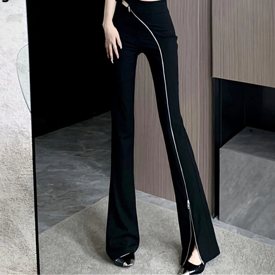 Harmony Flared Pants | Women's High-Waist Flared Pants with Asymmetric Zip