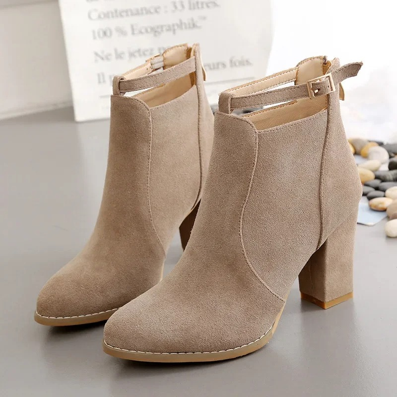 Helen Boots | Women's Buckled High Block Heel Boots