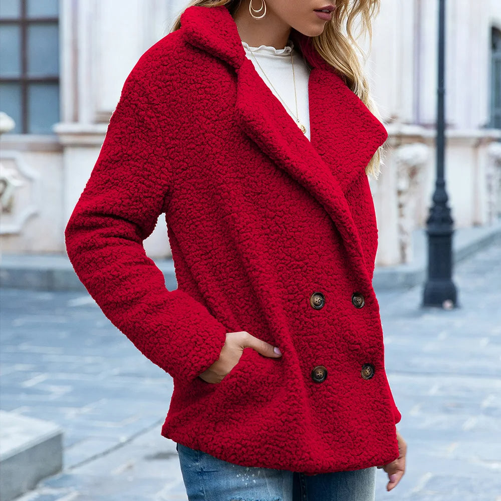 Reinette Coat | Women’s Autumn Mid-Length Double-Breasted Teddy Coat
