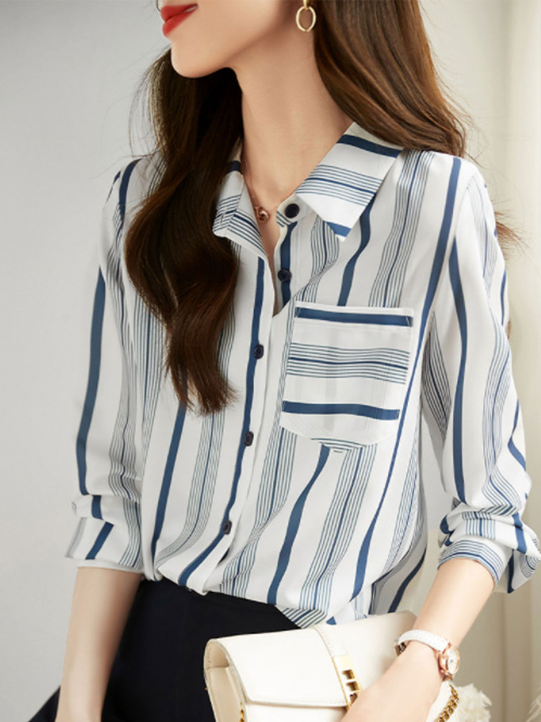 Jacoba Classic Striped Shirt | Lapel Collar Design