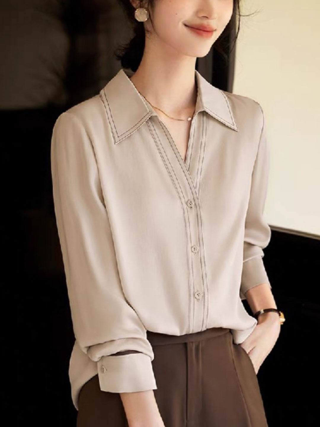 Jalaya  Women's V-Neck Color Shirt | Elegant & Versatile Blouse