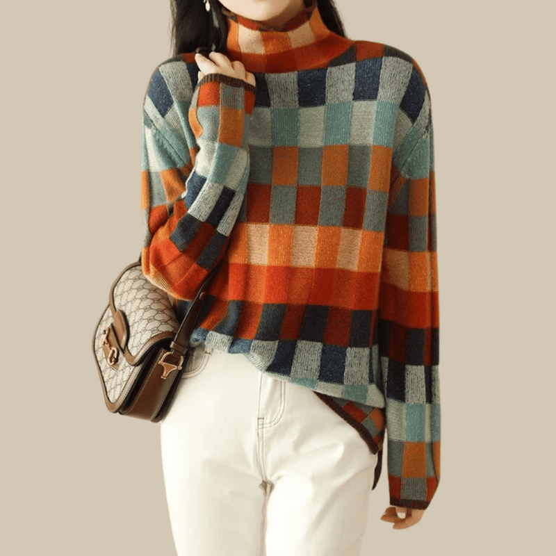 Kayleigh Sweater | Cashmere Patchwork Turtleneck Knit