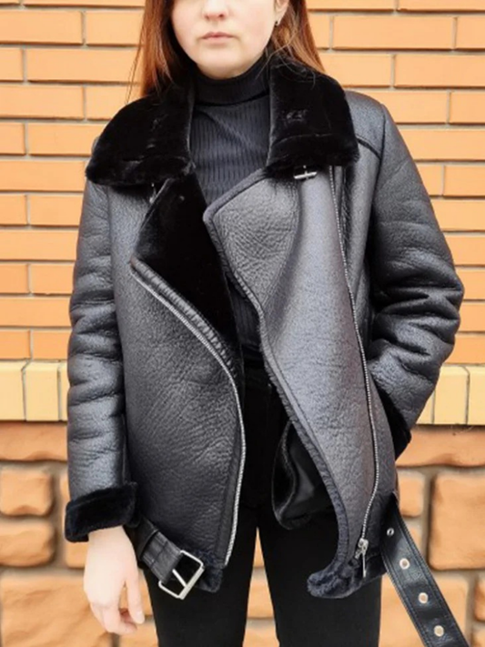 Hattie Jacket | Sherpa-Lined Faux Leather Biker Jacket