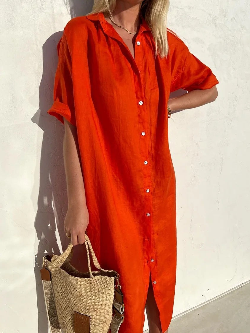 Vilma Dress | Elegant Cotton-Linen Dress with Button Details