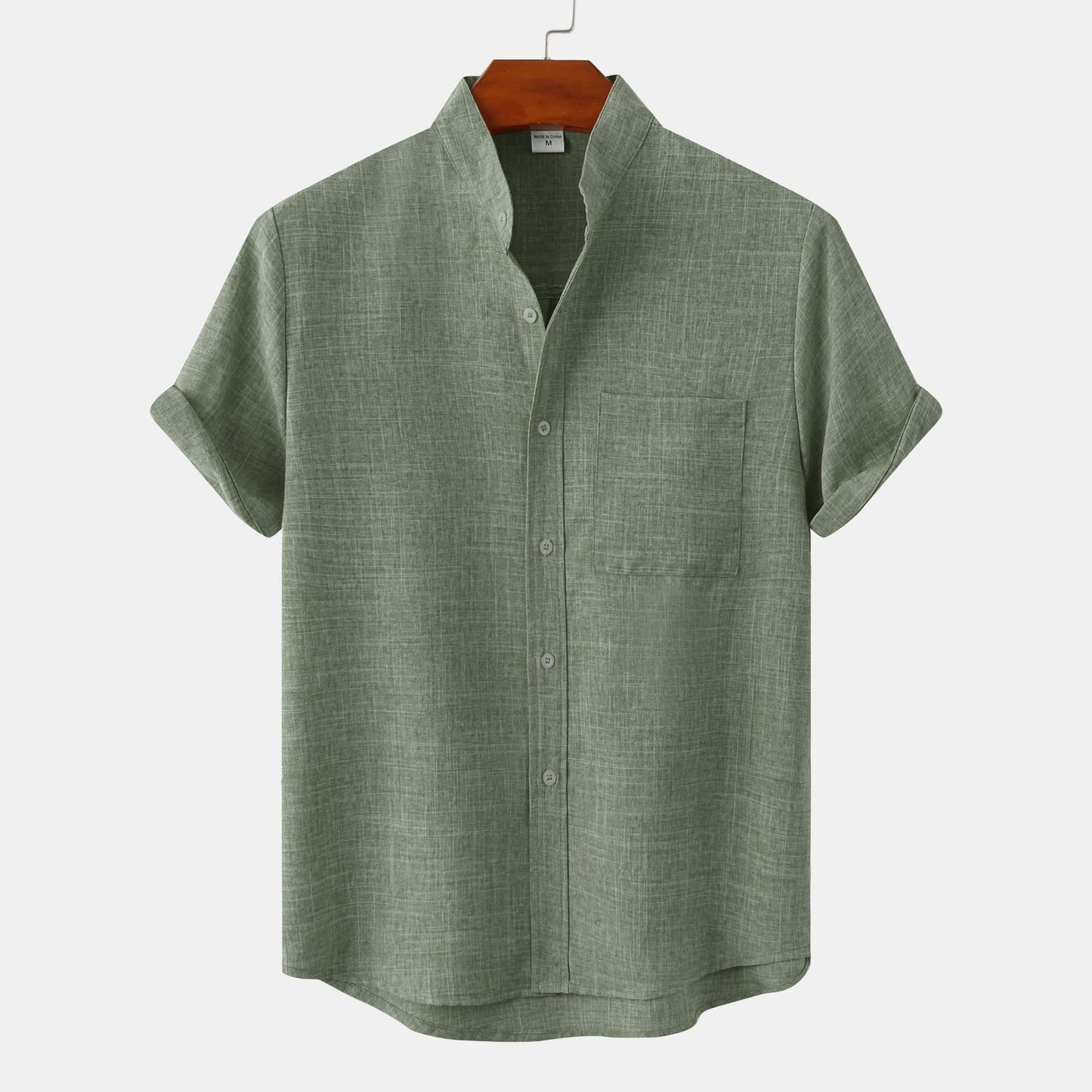 Flynn Shirt | Men’s Short-Sleeve Button-Down Shirt with Mandarin Collar and Chest Pocket