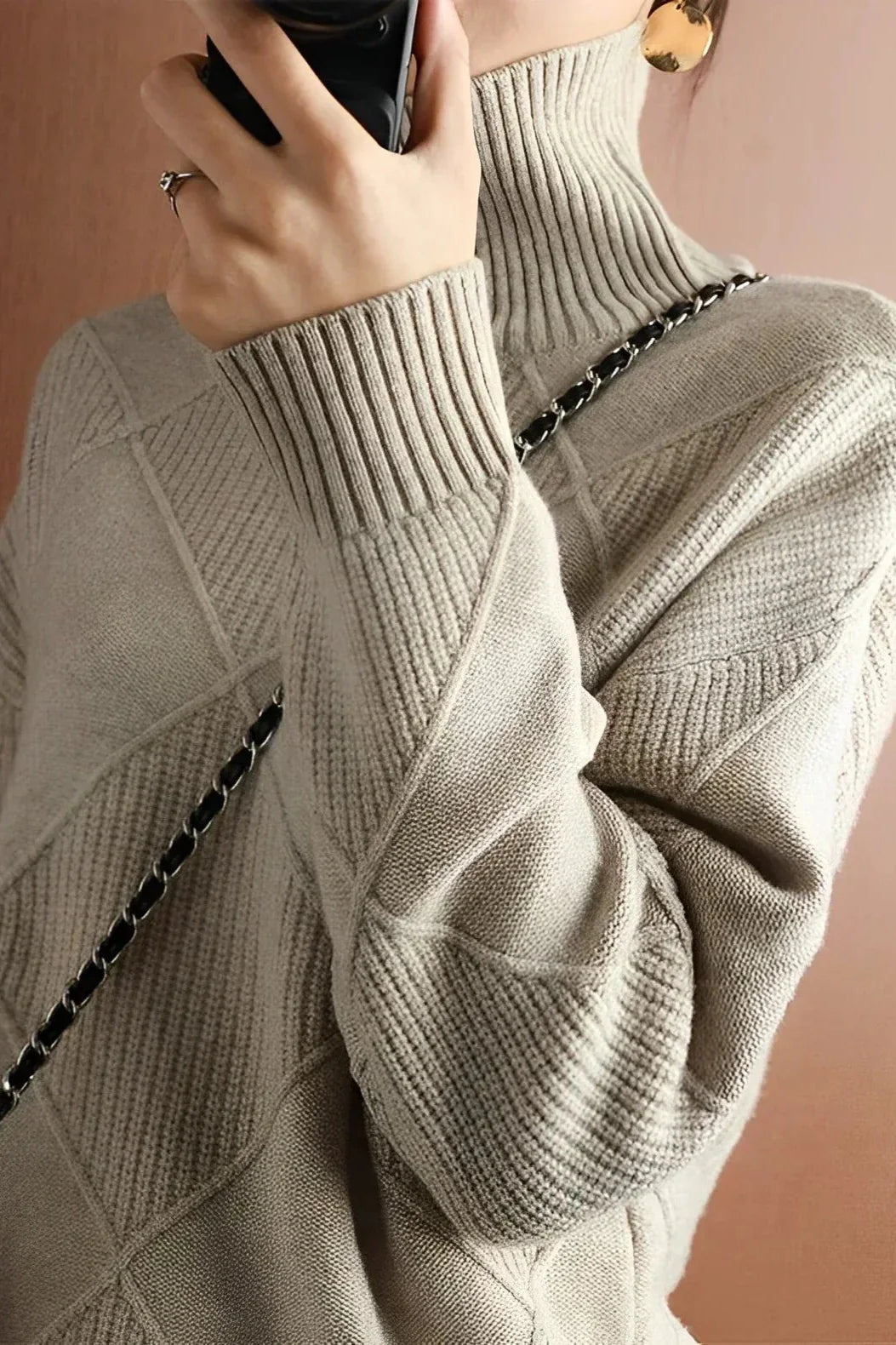 Ivana Sweater | Women's Diamond Knit Turtleneck Sweater