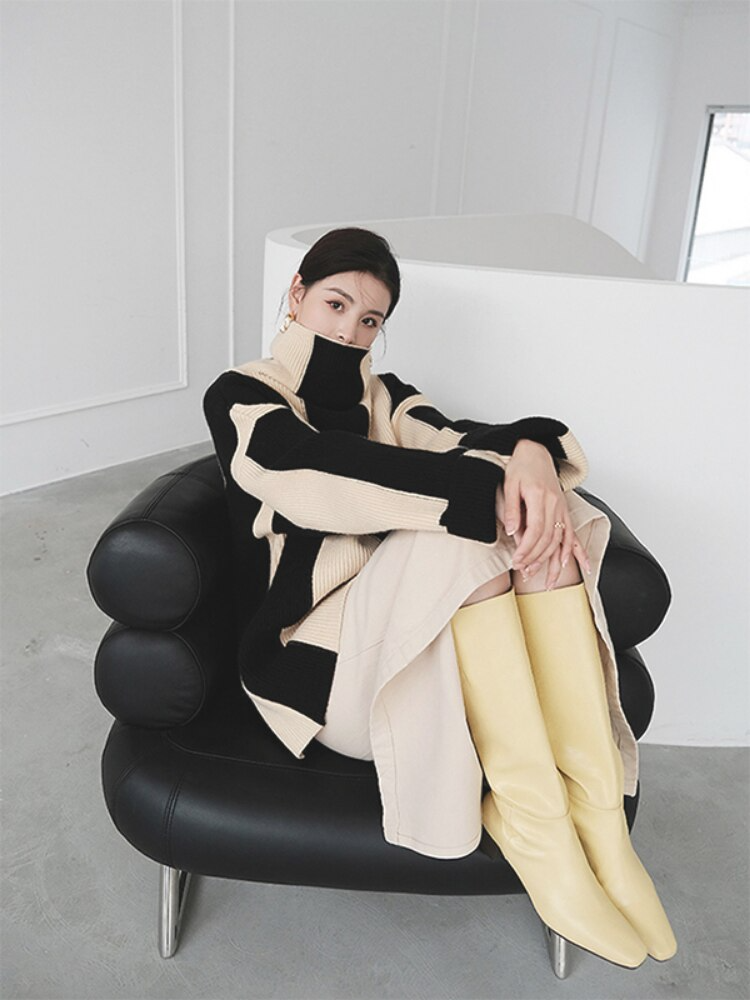 Sachiko Jumper | Women’s Autumn High-Collar Two-Tone Knit Jumper