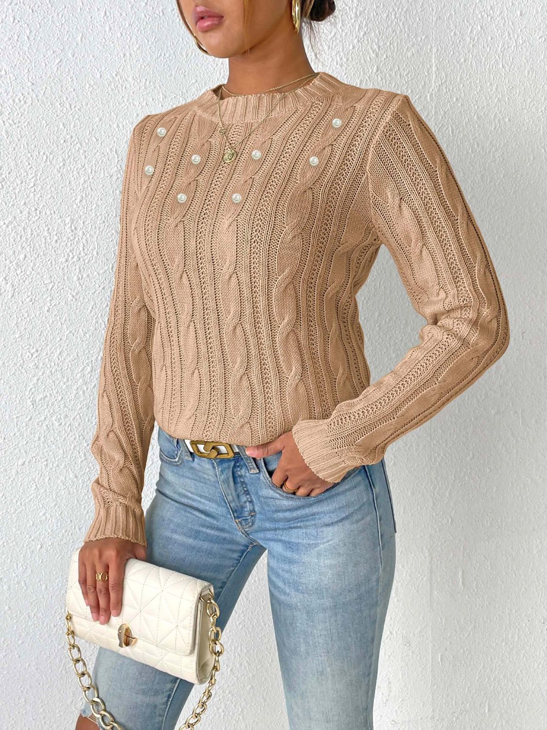 Fianna Sweater | Cable Knit Round Neck Sweater