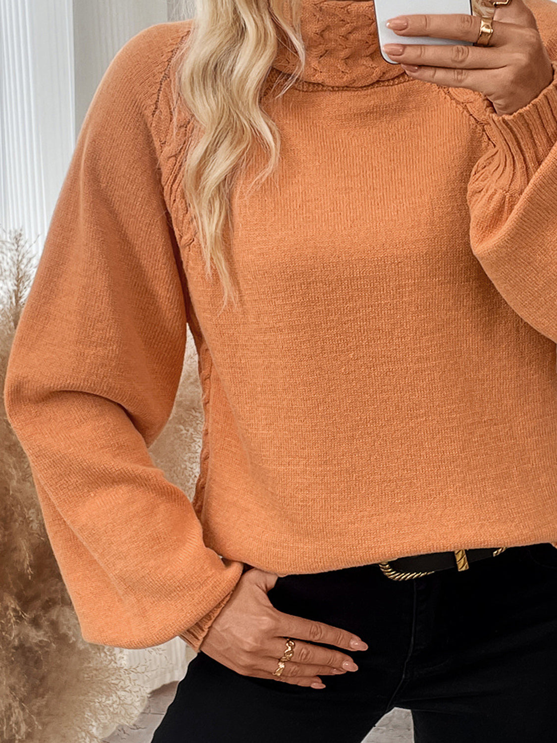 Fleurette Sweater | Cable Knit Turtleneck Long Sleeve Sweater