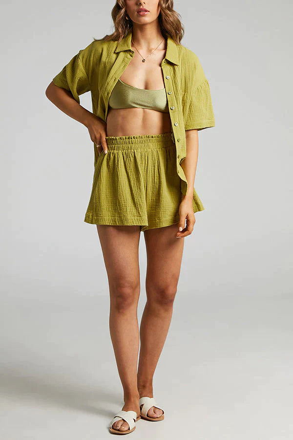Belinda Set | Women’s Summer Set with Plain Short Sleeve Shirt and Matching Shorts