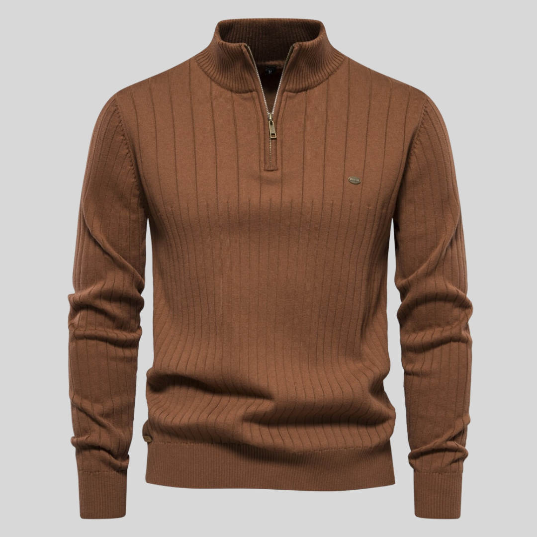 Ishmael Sweater | Classic Ribbed Knit Zip Sweater