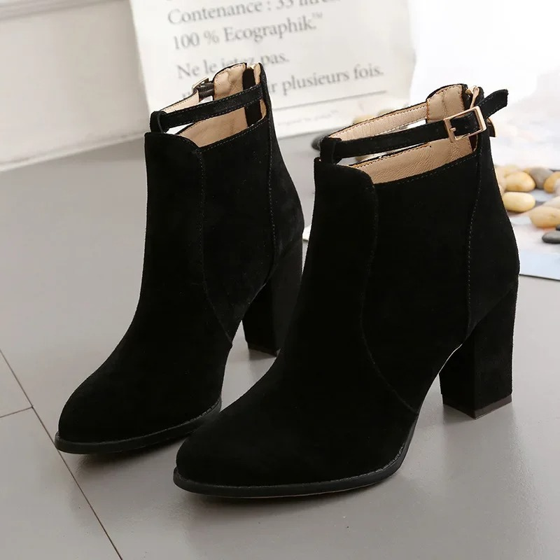 Helen Boots | Women's Buckled High Block Heel Boots