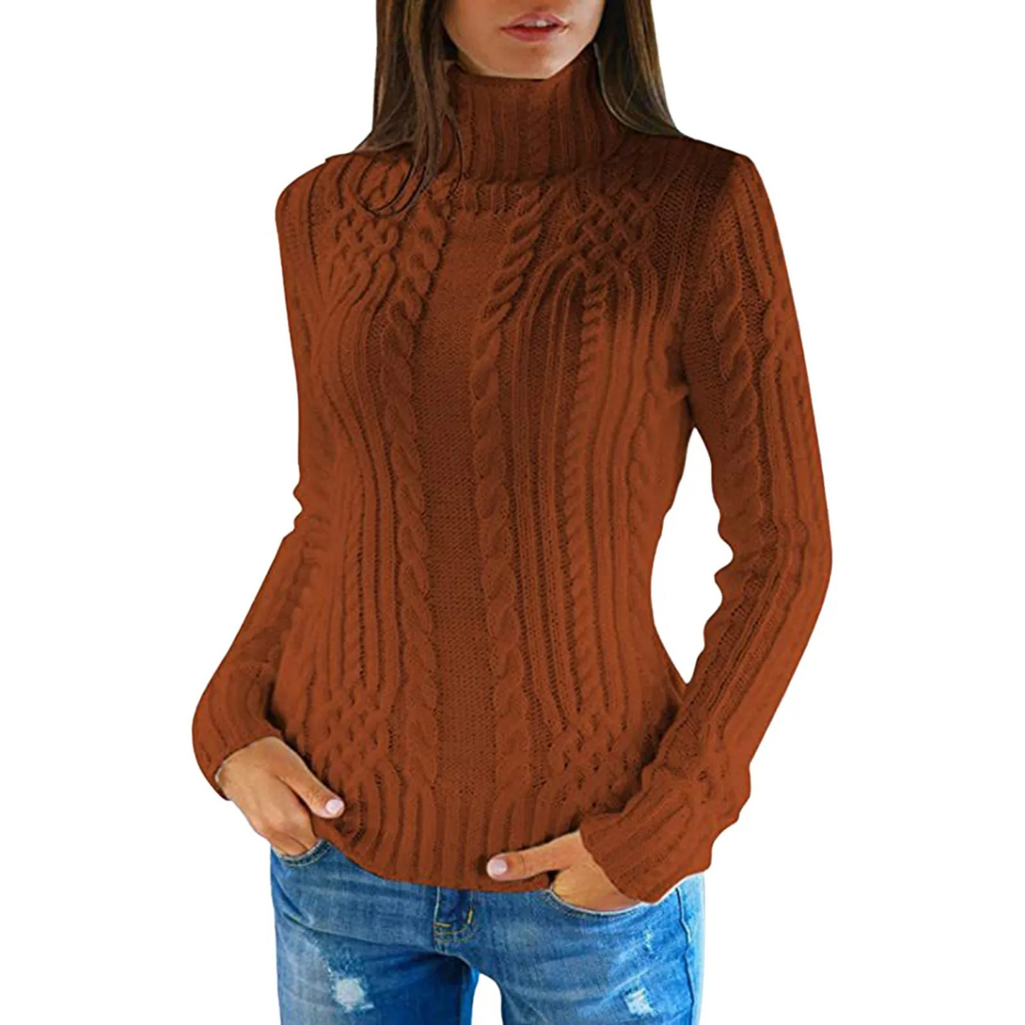 Hadlee Sweater | Cable Knit Turtleneck Sweater for Women