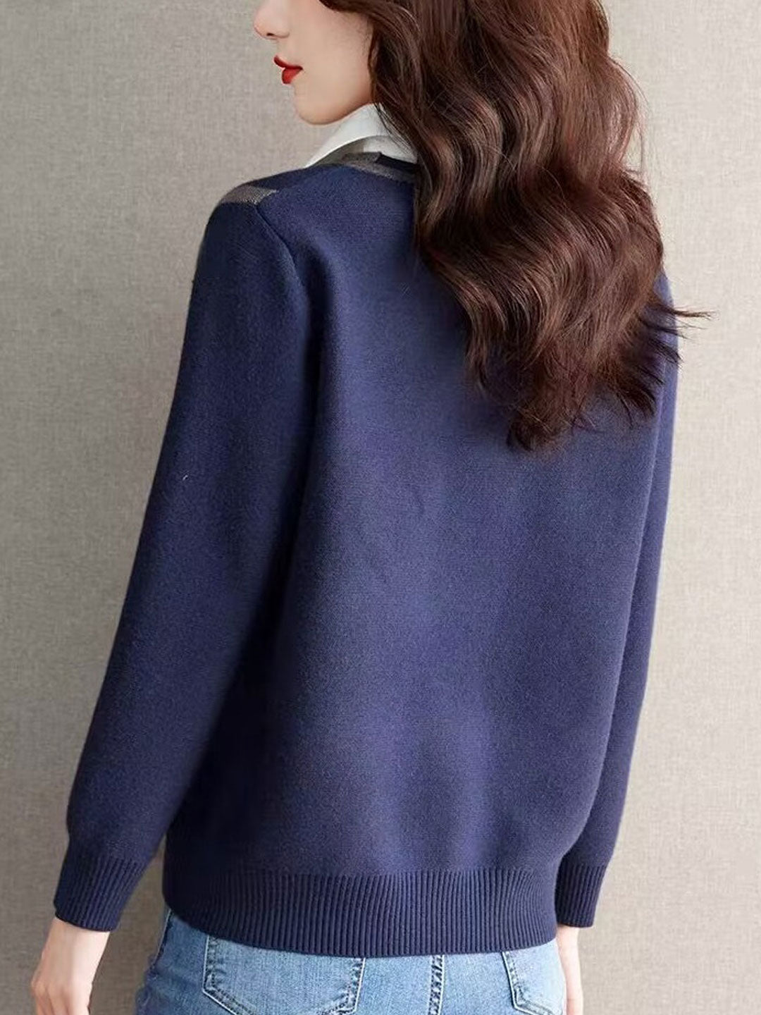 Jemma Sweater | Casual V-Neck Contrast Collar Sweater