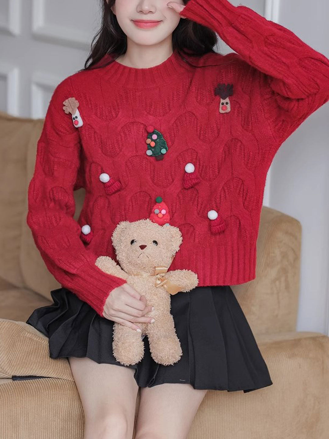 Jaime Sweater | Festive Red Knit Christmas Sweater for Women