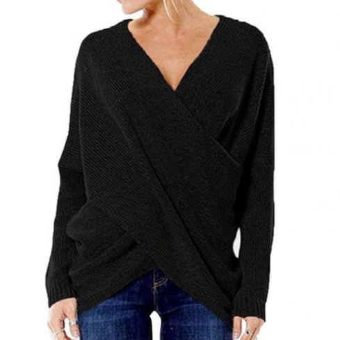 Fiadh Wrap Sweater | Ribbed V-Neck with Long Sleeves