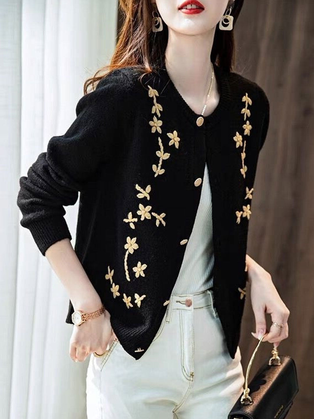 Jazmin Cardigan | Classic Embroidered Knit Cardigan for Women